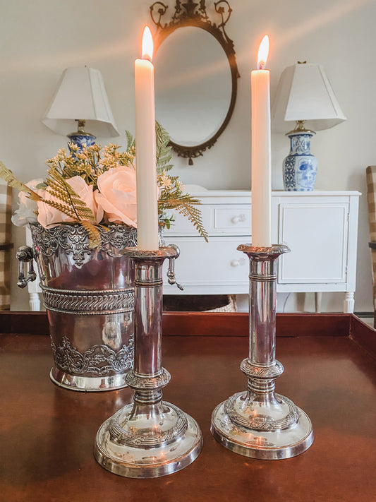 Pair of Antique Old Sheffield Plate Candlesticks