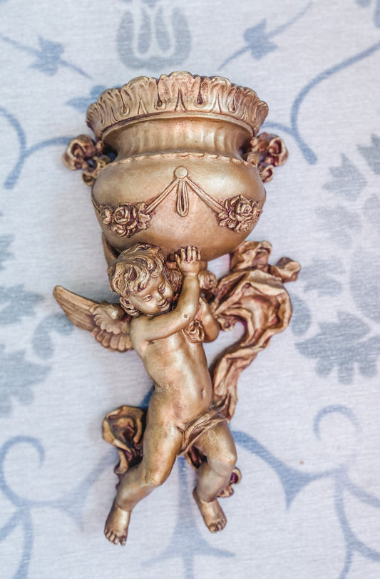 Putti Cherub Wall Pocket Carrying Urn