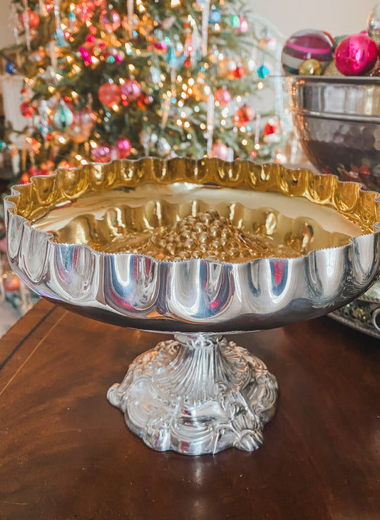 A Very Fine Antique - Walker and Hall Silver and Gold Plated Compote