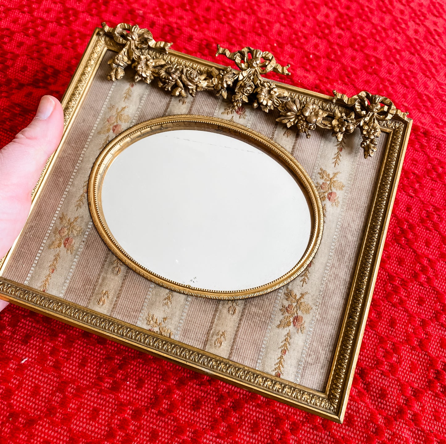 Antique Mirror with Tremendous Floral Bunting Detail