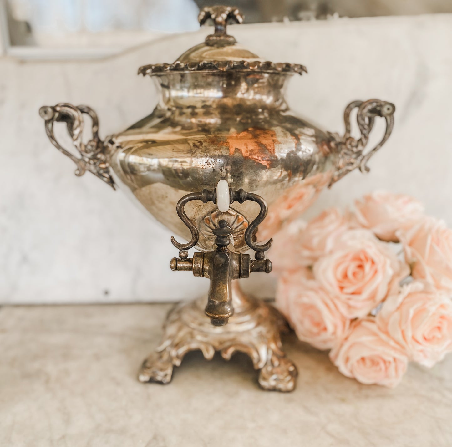 Grand 19th-Century Silverplate Water Dispenser with Ornate Details