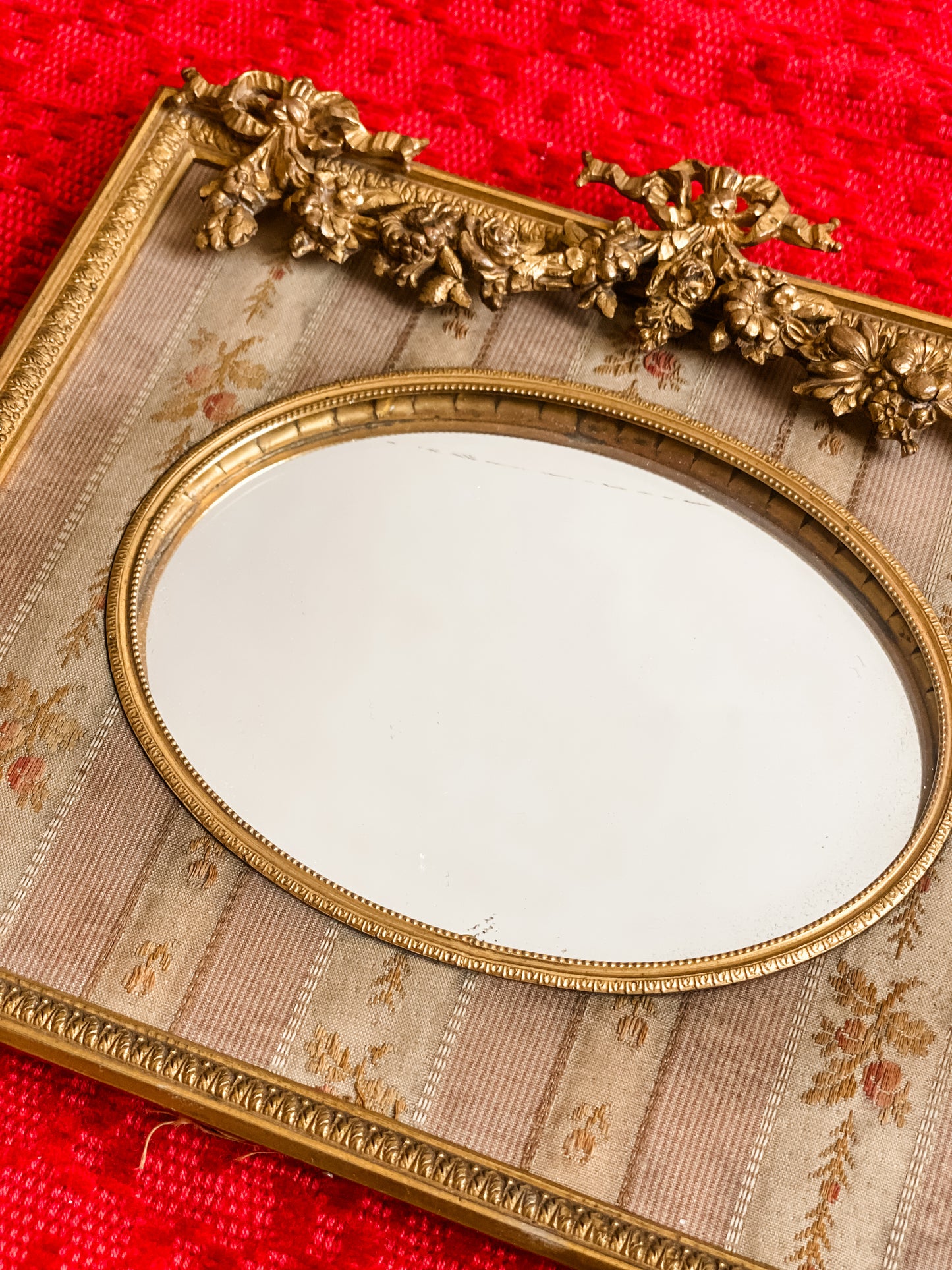 Antique Mirror with Tremendous Floral Bunting Detail