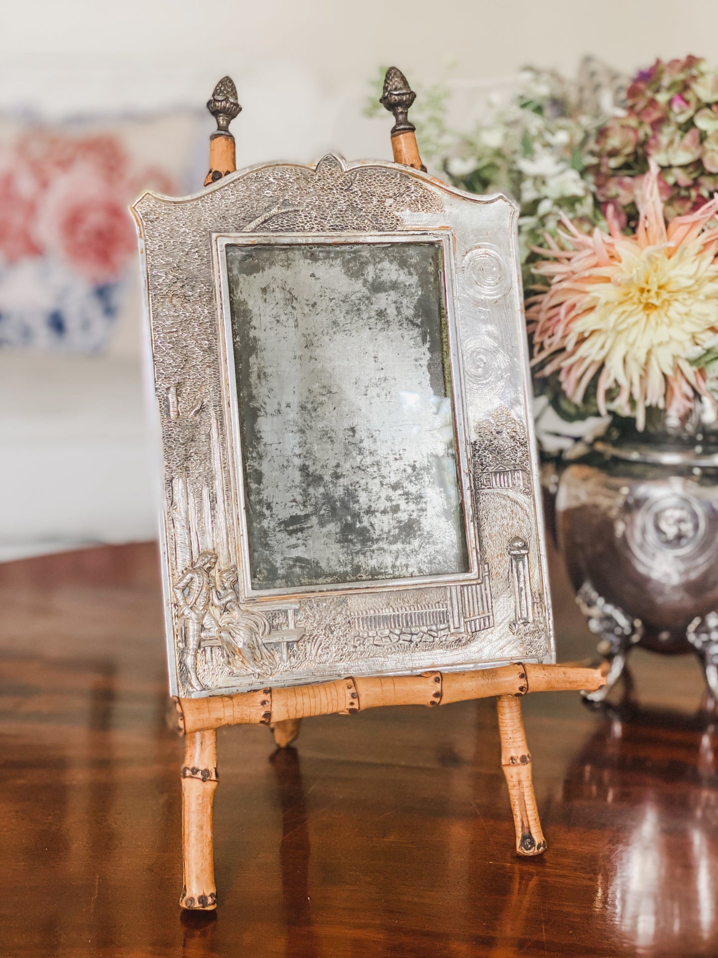 Fabulous Antique Bamboo Easel with Acorn Finials