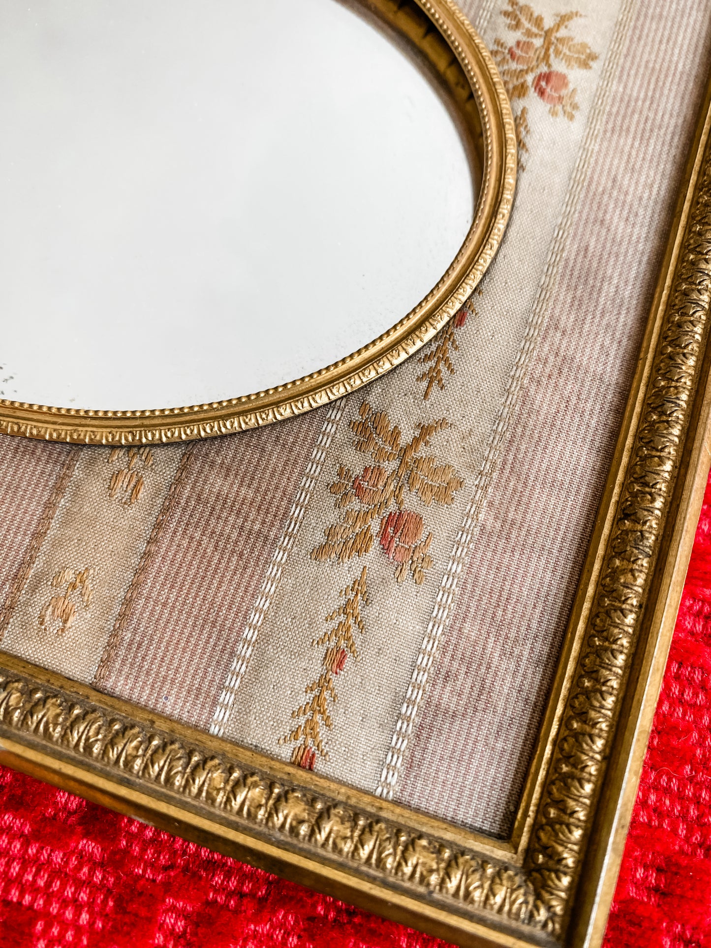 Antique Mirror with Tremendous Floral Bunting Detail