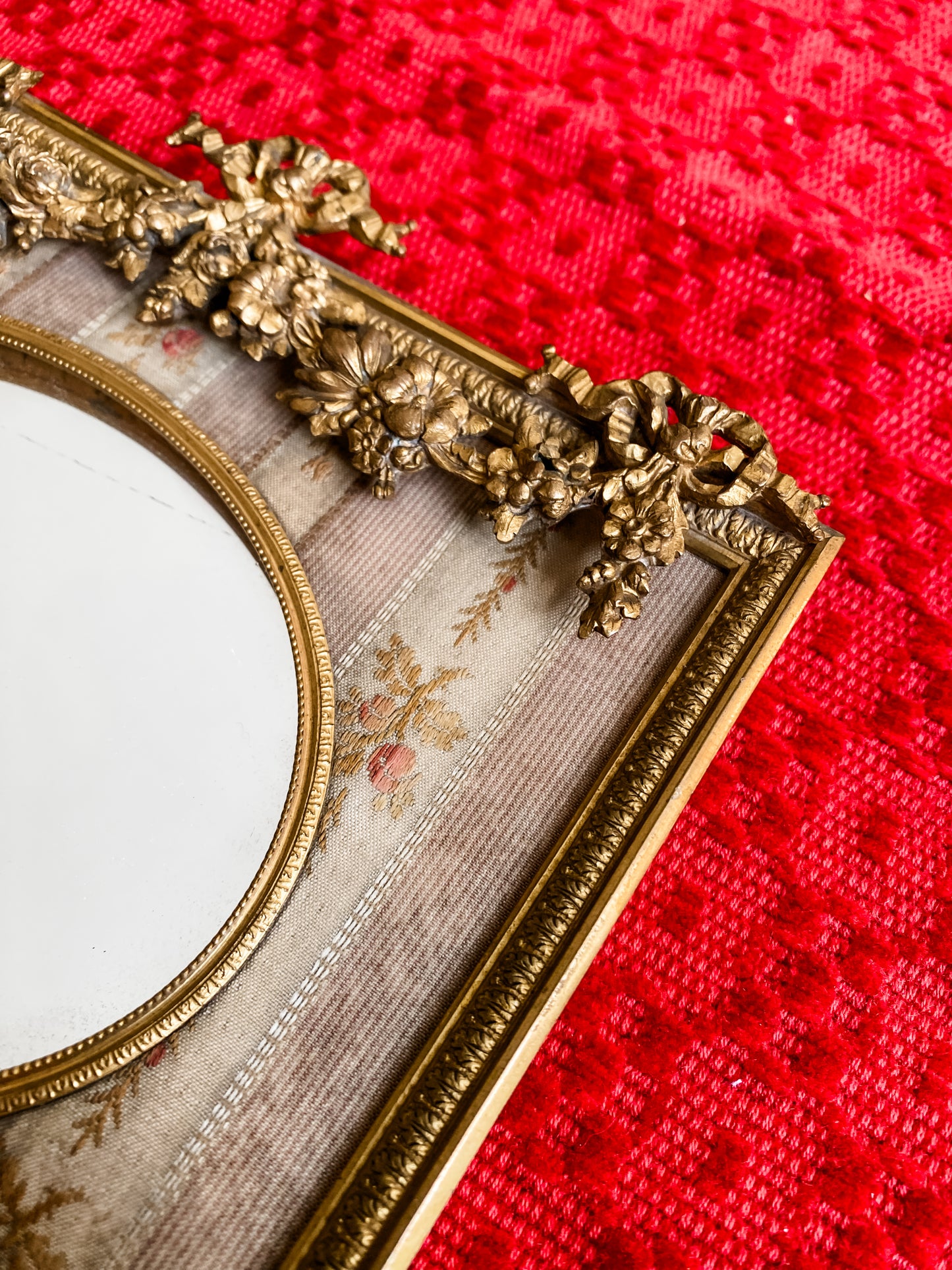 Antique Mirror with Tremendous Floral Bunting Detail