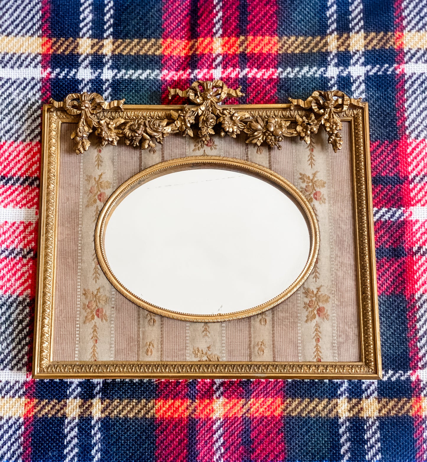 Antique Mirror with Tremendous Floral Bunting Detail