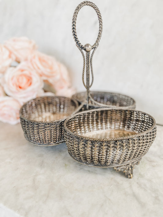 Rare 1860-1862 Mappin & Company Trio Basket with Intricate Woven Design