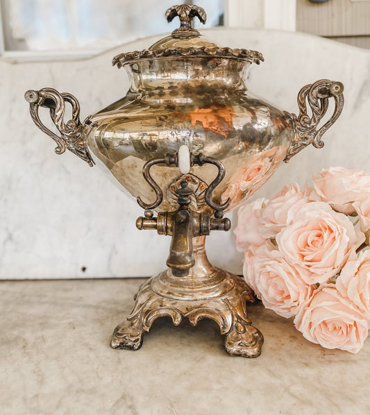 Grand 19th-Century Silverplate Water Dispenser with Ornate Details