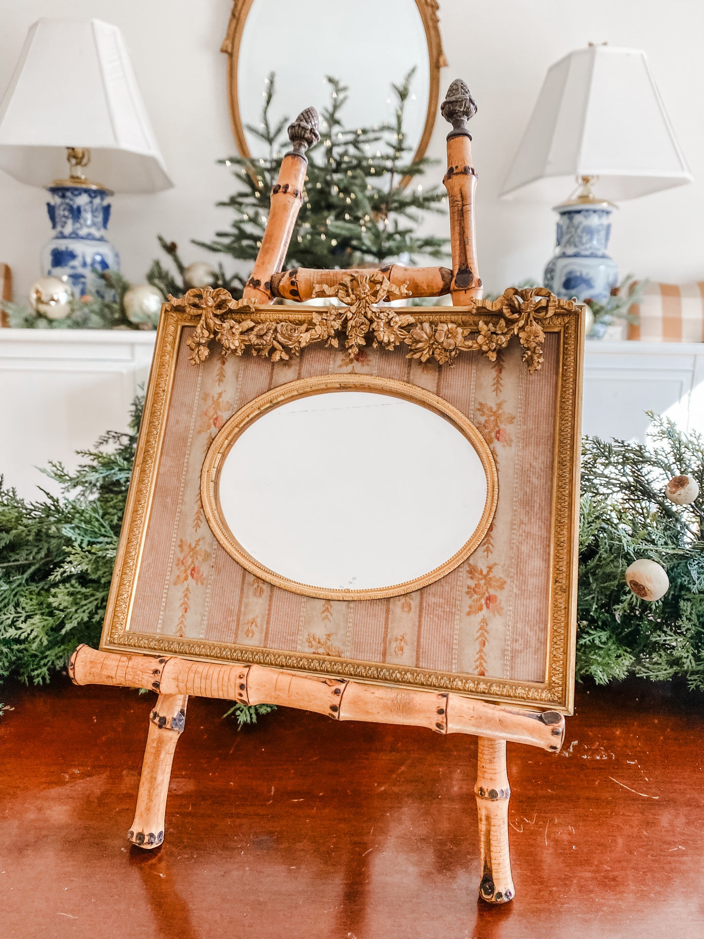 Antique Mirror with Tremendous Floral Bunting Detail