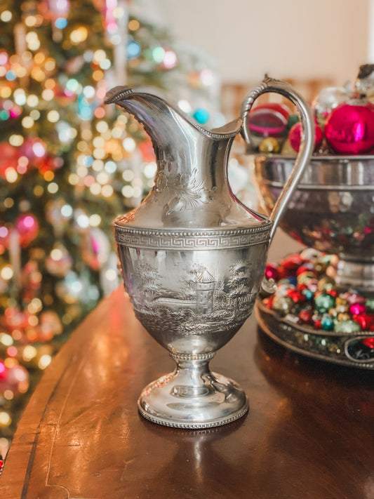 Stunning Antique Repousse Pitcher with Bucolic Details