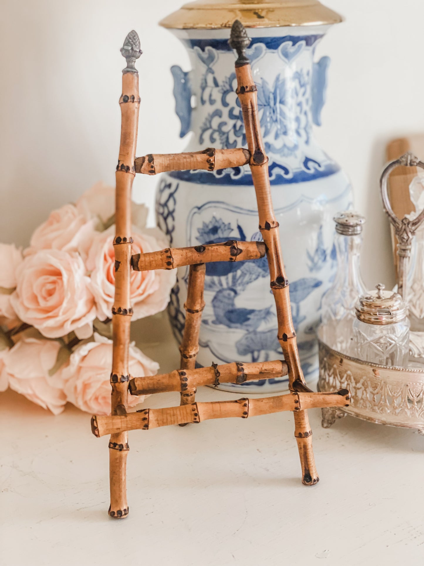 Fabulous Antique Bamboo Easel with Acorn Finials