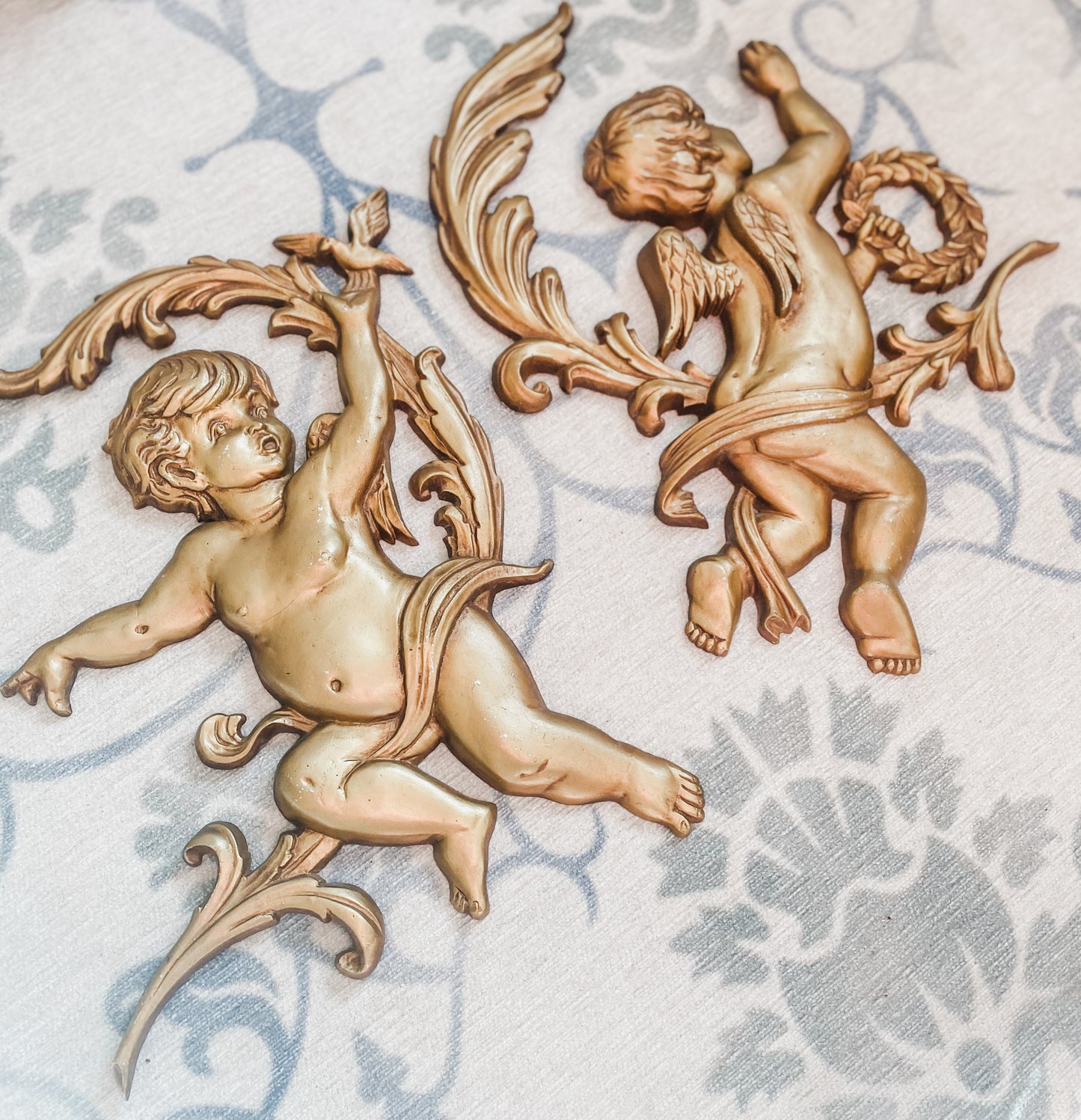 Pair of Large Vintage Putti Wall Plaques