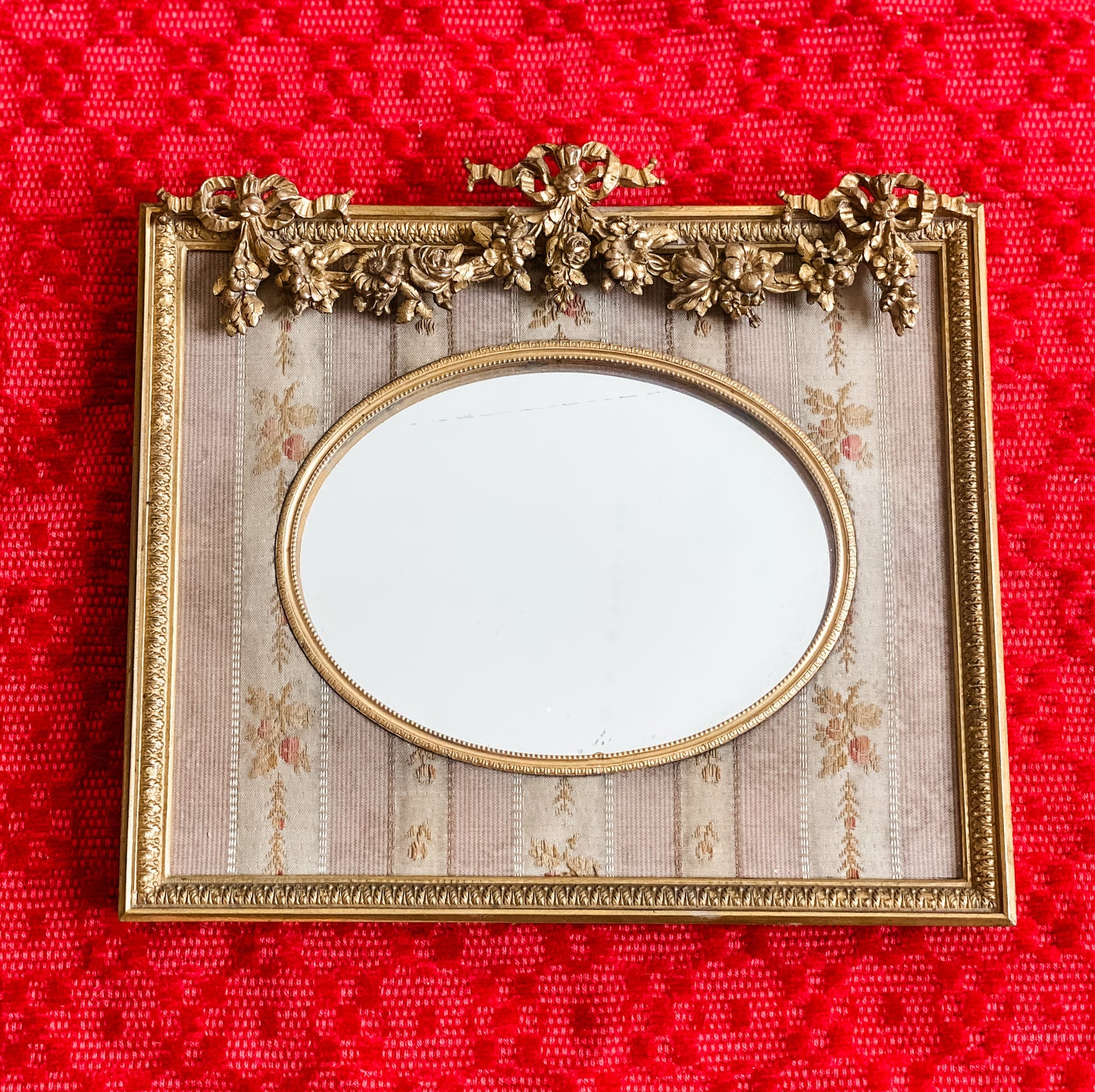 Antique Mirror with Tremendous Floral Bunting Detail