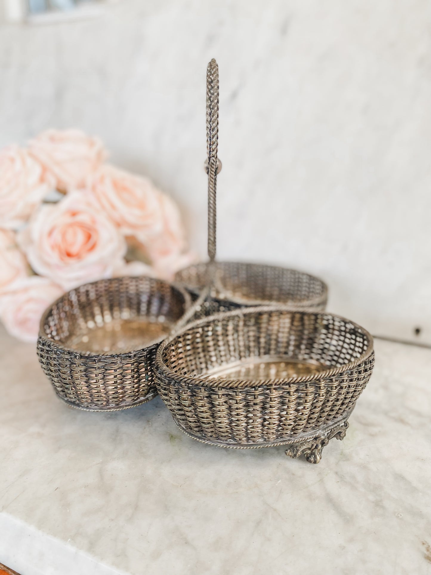 Rare 1860-1862 Mappin & Company Trio Basket with Intricate Woven Design