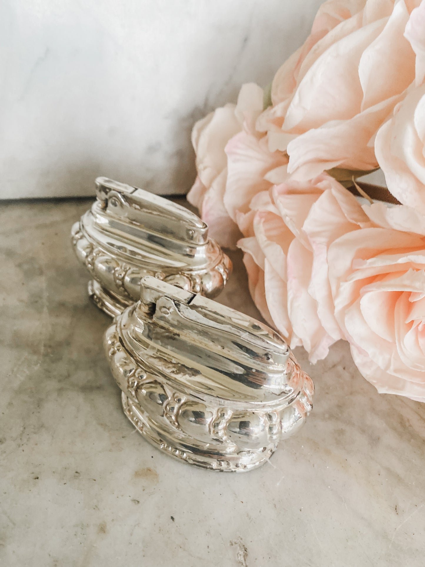 Pair of Ronson Crown Silver Plate Table Lighters, Art Deco Design, Mid-20th Century