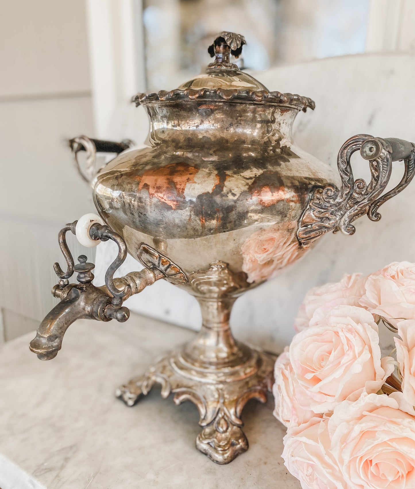 Grand 19th-Century Silverplate Water Dispenser with Ornate Details