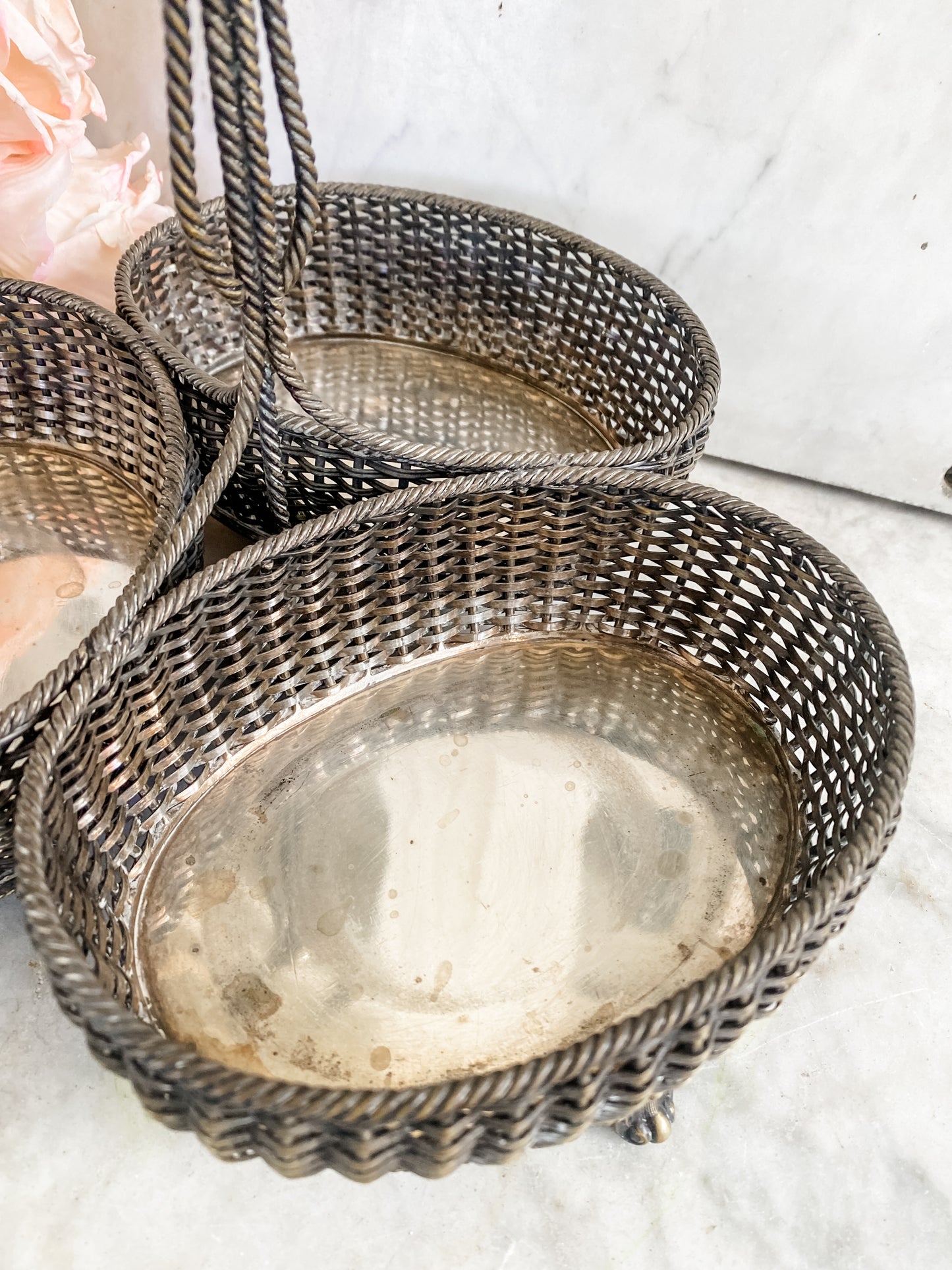 Rare 1860-1862 Mappin & Company Trio Basket with Intricate Woven Design