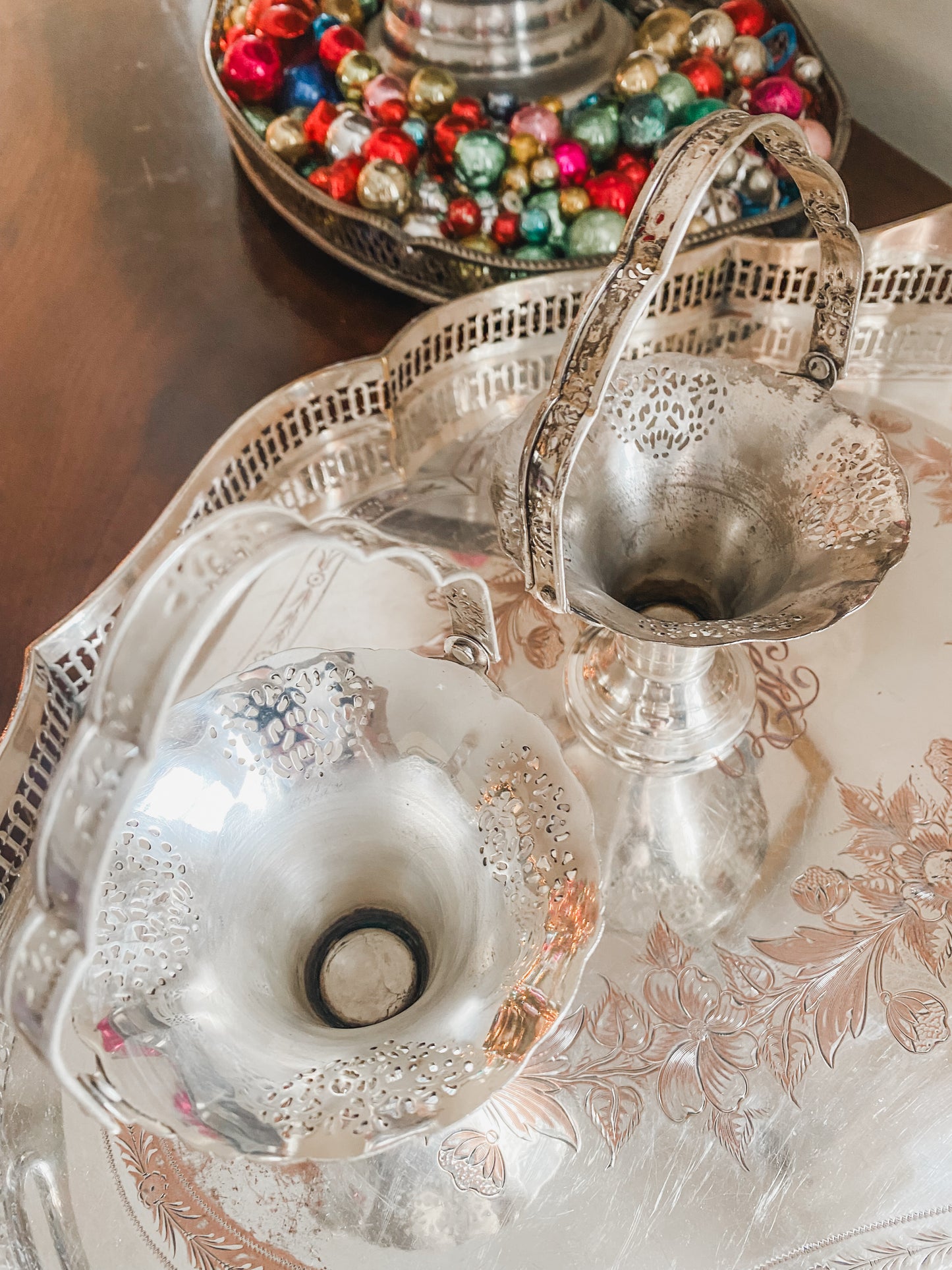 Pair of Miniature Vases with Pierced Edges and Moveable Handles