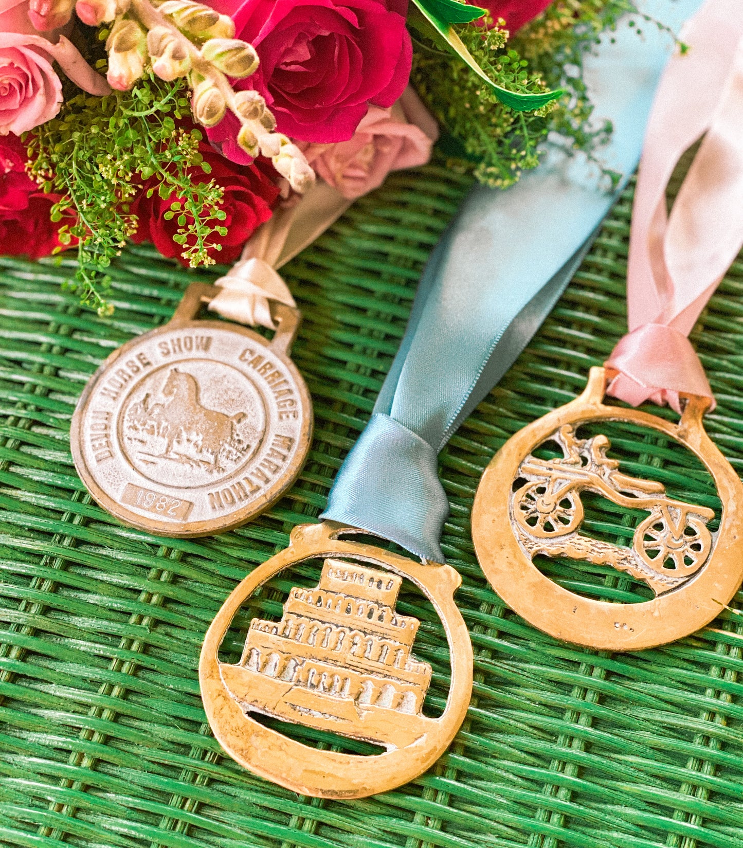 Set of 3 Horse Brass Featuring a Devon Horse Show Medal