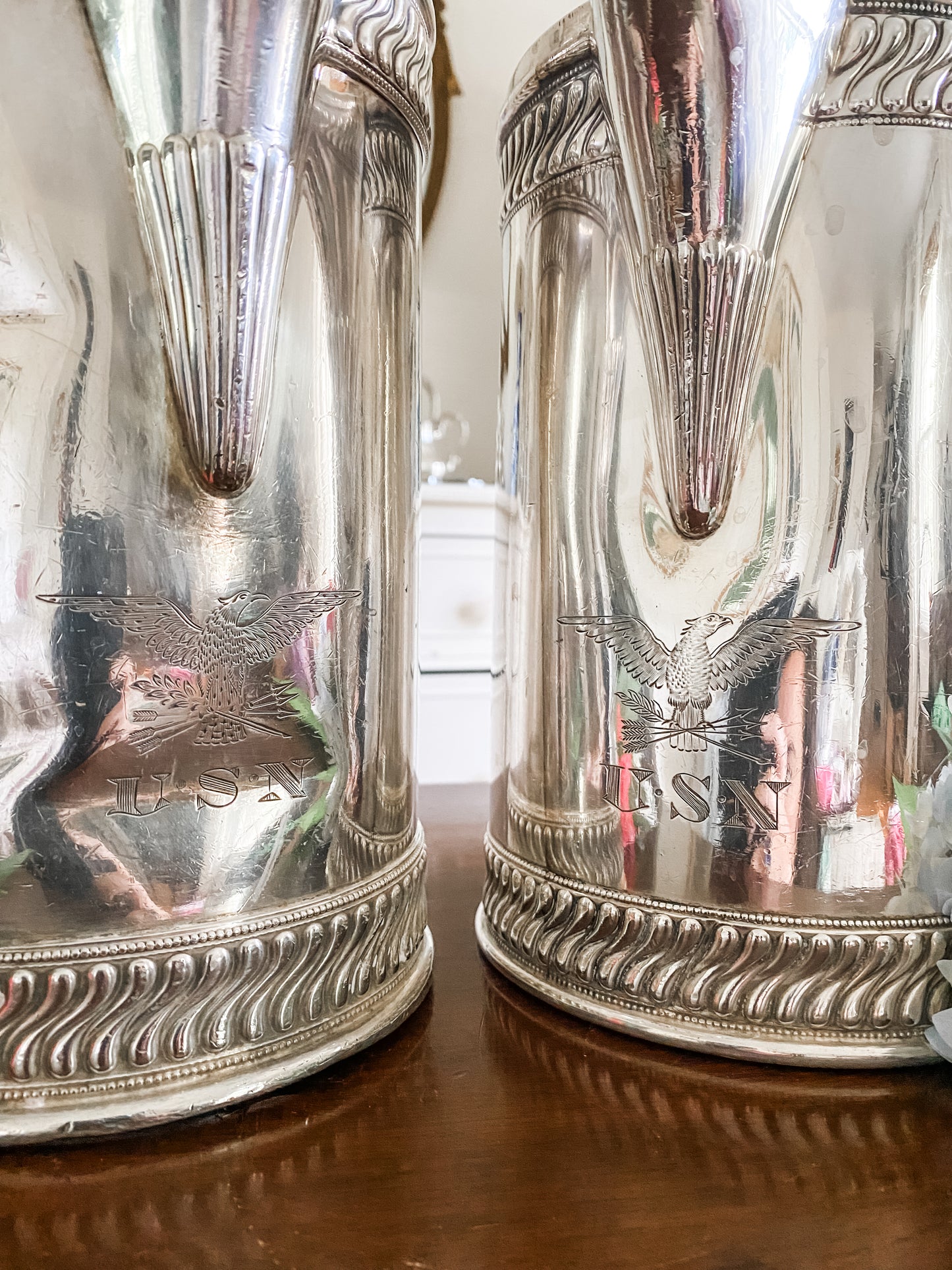 Special Rare Pair of US Navy Antique Pitchers