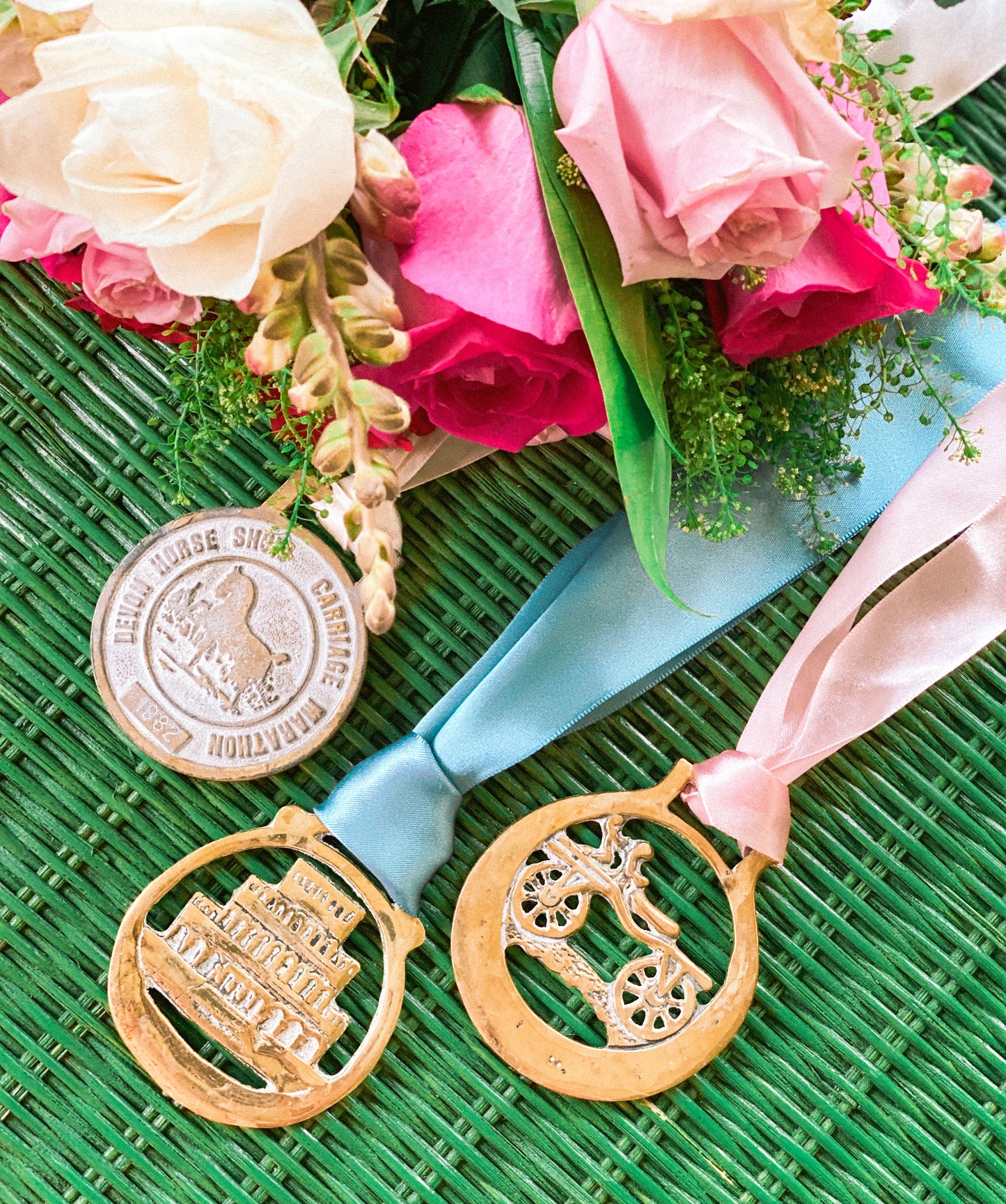 Set of 3 Horse Brass Featuring a Devon Horse Show Medal