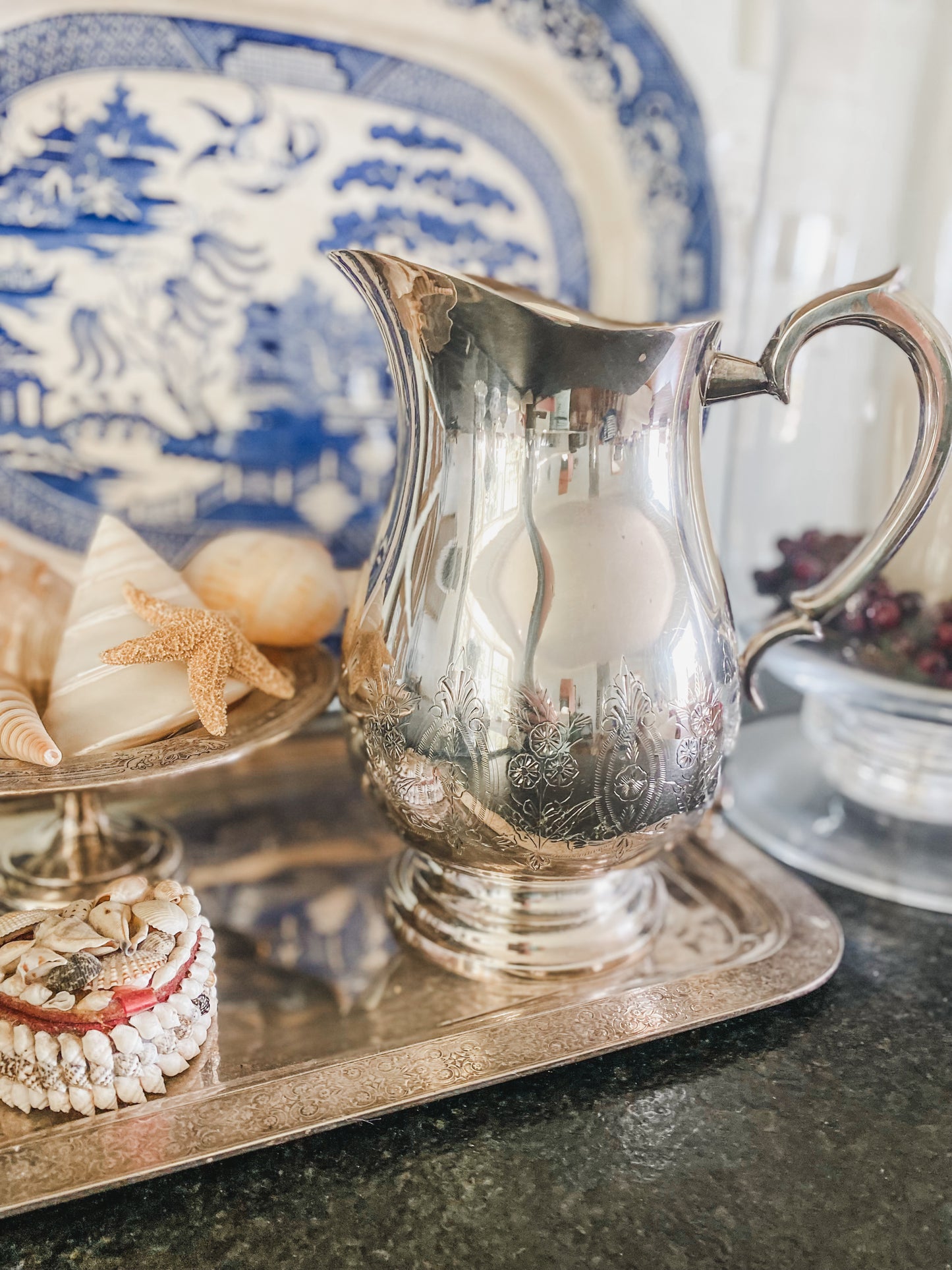 Floral Etched Pitcher